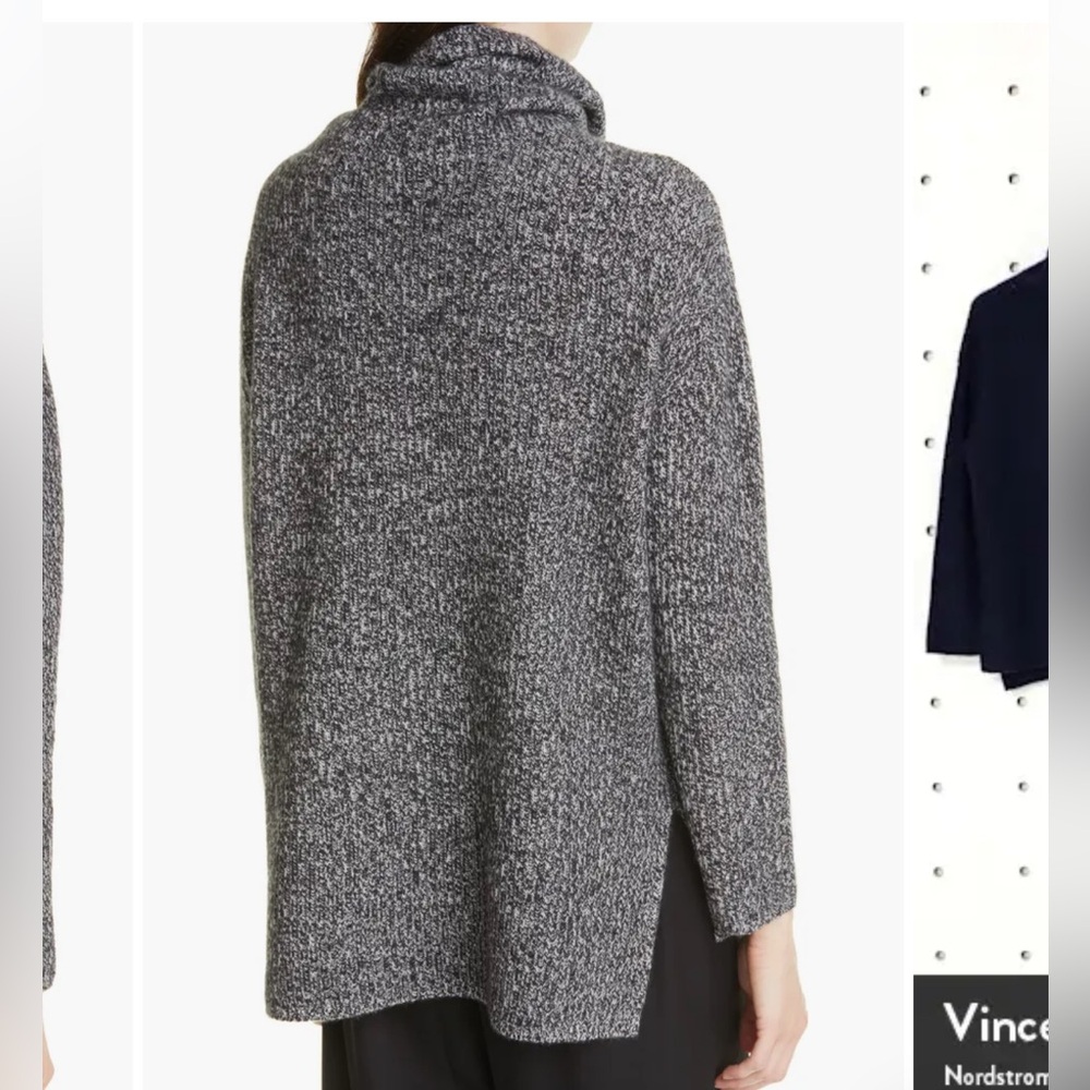 Nordstrom Signature Funnel Neck Cashmere Tunic Sweater Grey Black size XL - Picture 2 of 6